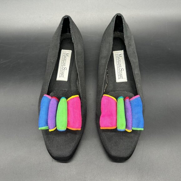 Vintage Womens Flats Shoes Madeline Stuart 1990s Size 6 Black Colorful Bow - Picture 2 of 11